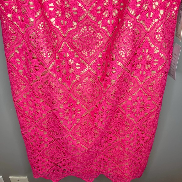 NWT Eliza J Sleeveless Lace Scalloped Hem Shift Dress In Hot Pink Size 0 - Picture 4 of 10